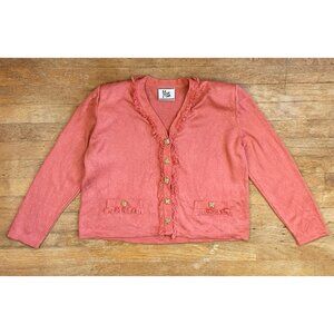 Vintage Cardigan Sweater Size Large 1980s Cropped Boxy Knit Acrylic Sweater